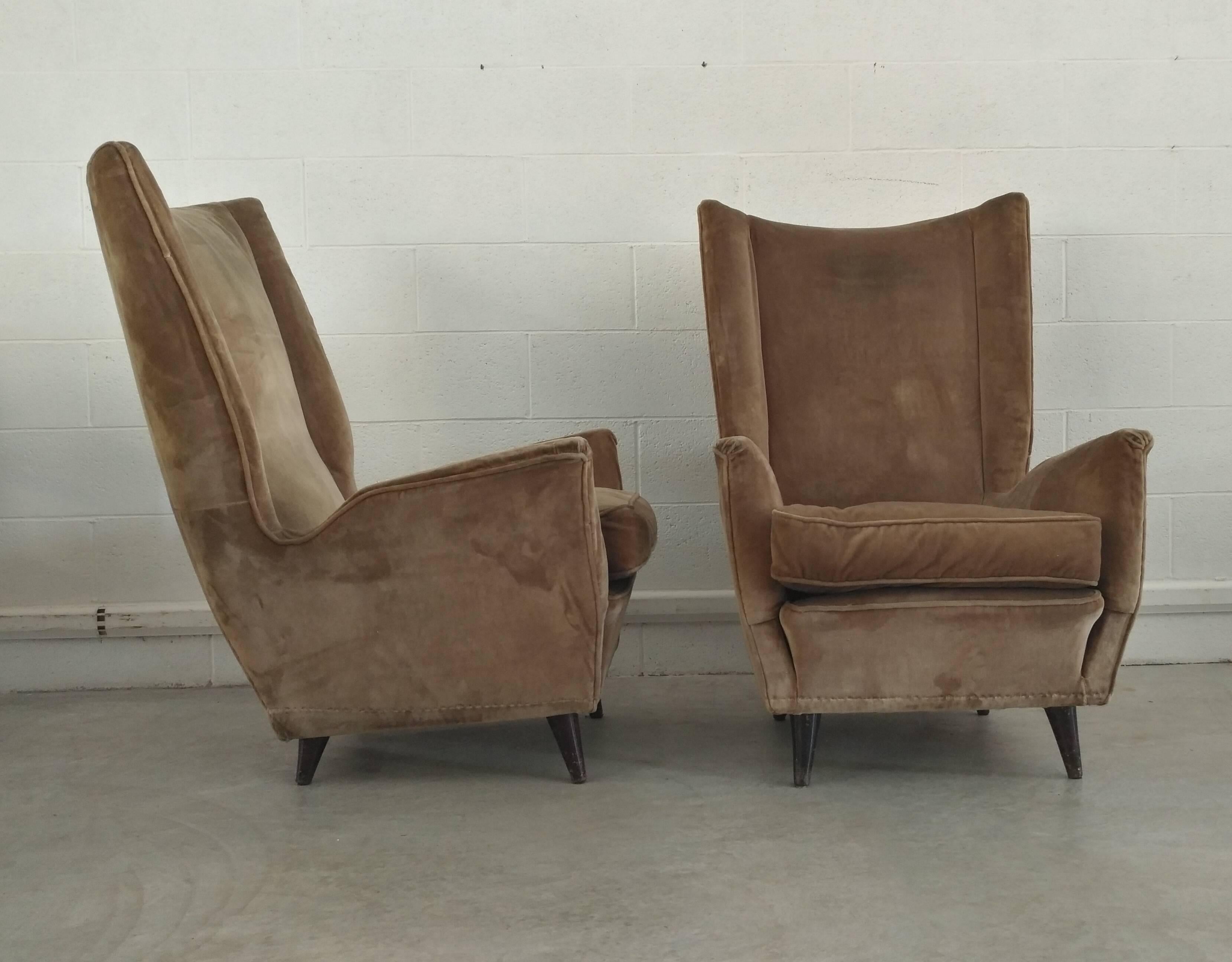 Pair of Armchairs by Isa Bergamo Attributed Gio Ponti, 1950 In Good Condition In Fossano, IT
