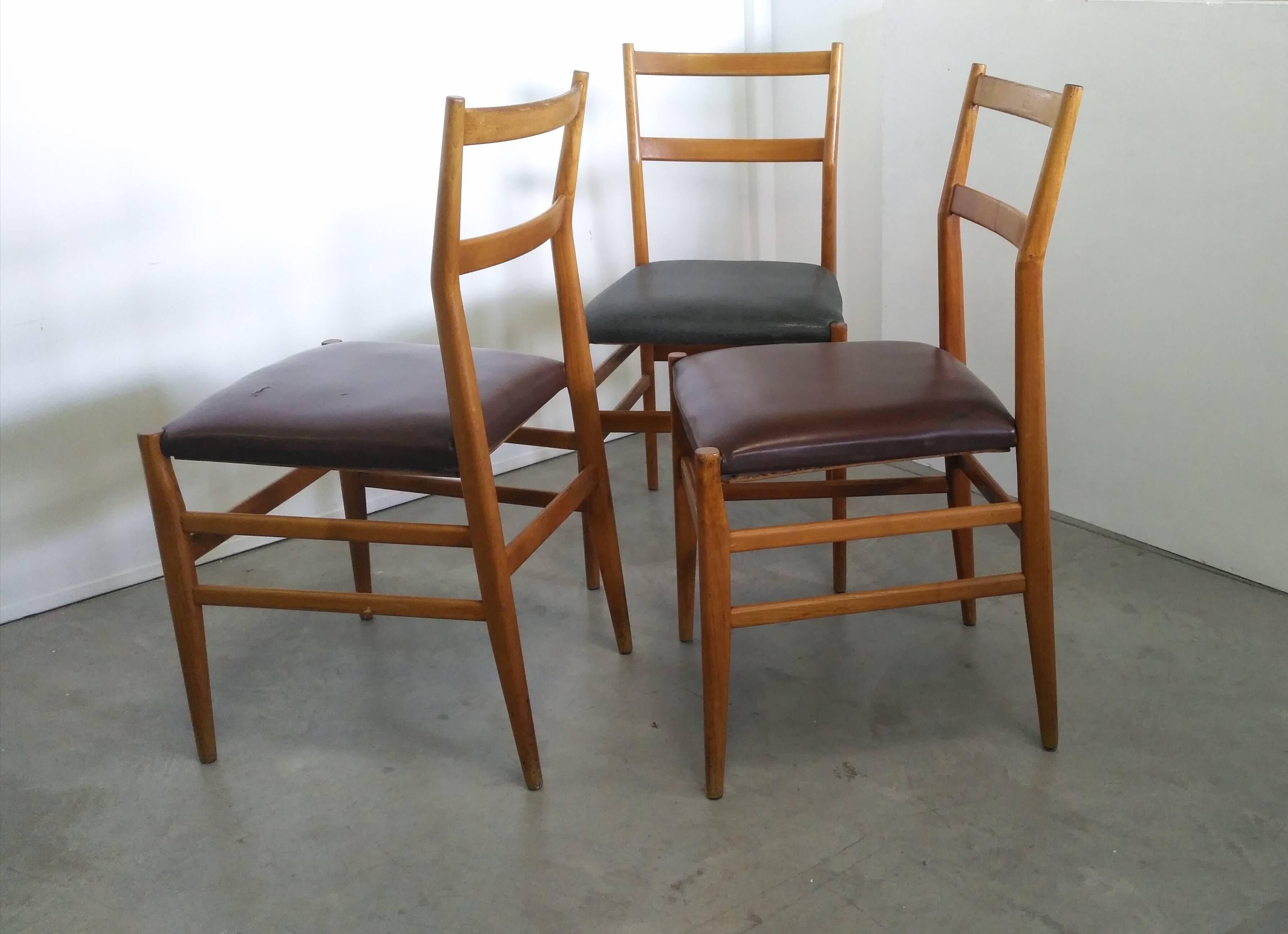 Mid-Century Modern Three “Leggera 646” Chairs by Gio Ponti for Cassina, 1951