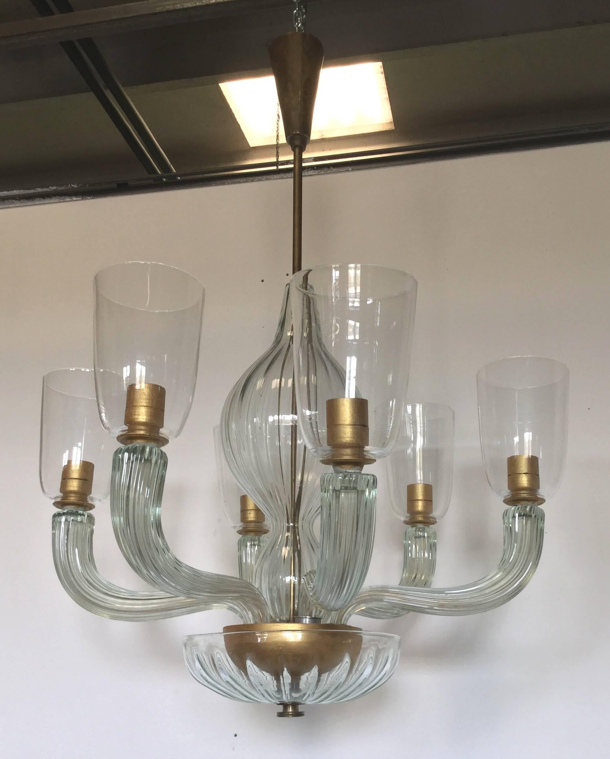 Beveled Beautiful Venini Chandelier Attributed to Carlo Scarpa, 1940 For Sale