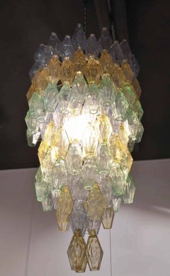 Large Multi-Color "Poliedro" Glass Chandelier by Venini, 1960