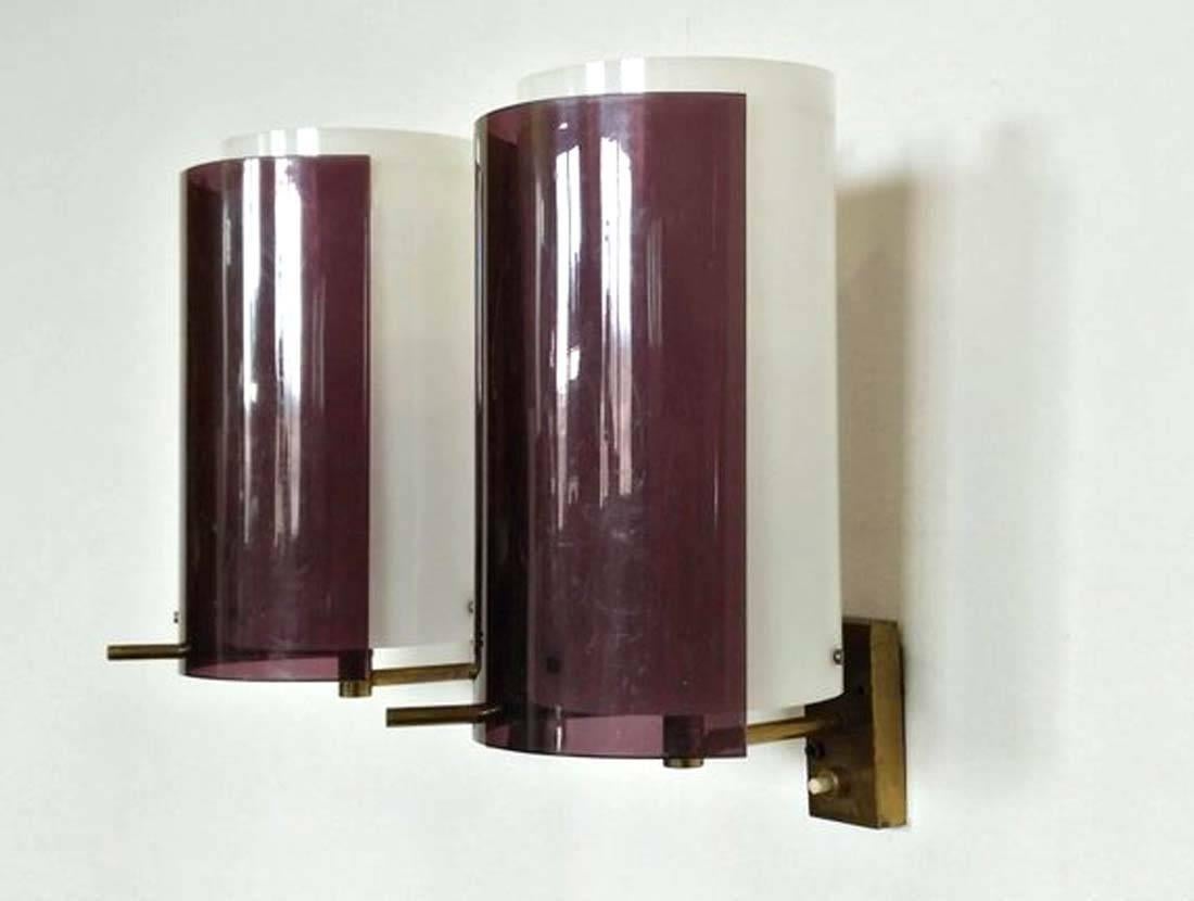 Mid-Century Modern White and Ametyst Plexyglass Wall Sconces by Stilnovo