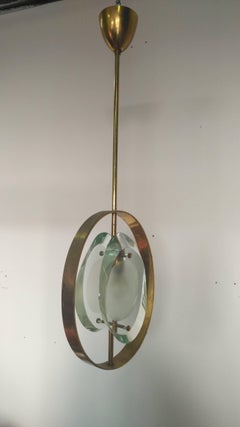 Max Ingrand Chandelier with Green Glass Pendant Fontana Arte 1950