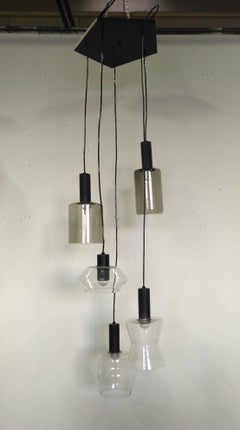 1960 Italian Chandelier with Different Transparent Glass Pendants