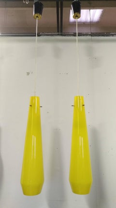 Pair of Yellow Glass Pendents by Vistosi, 1950