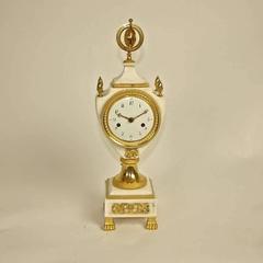 Louis XVI White Marble and Gilt-Bronze Mantle Clock