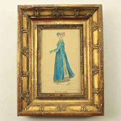 Set of Four Giltwood Framed and Hand Coloured Fashion Plates, France, 1810