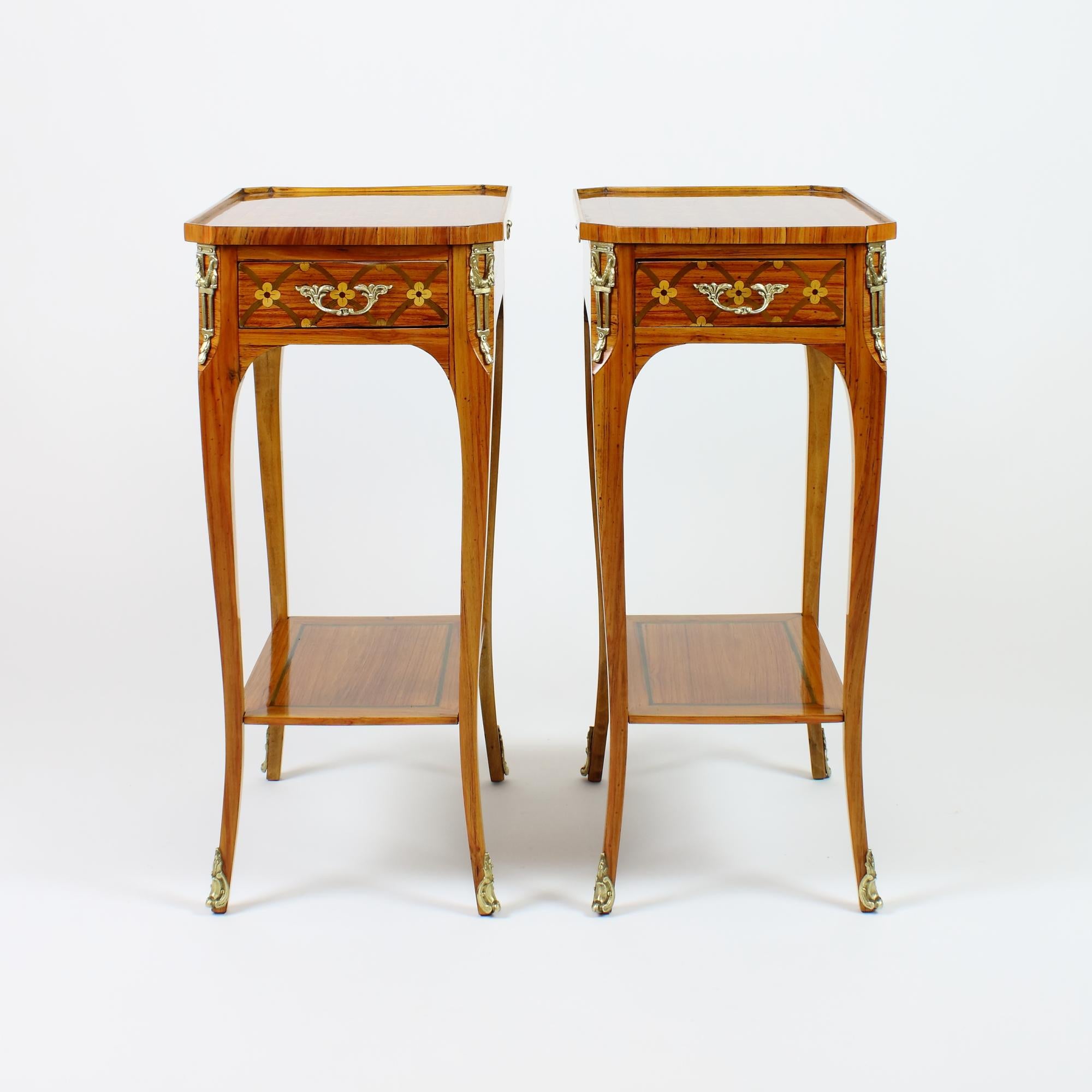 Pair of 19th/20th Century Louis XVI Marquetry Side Tables /Lady's Writing Tables 1