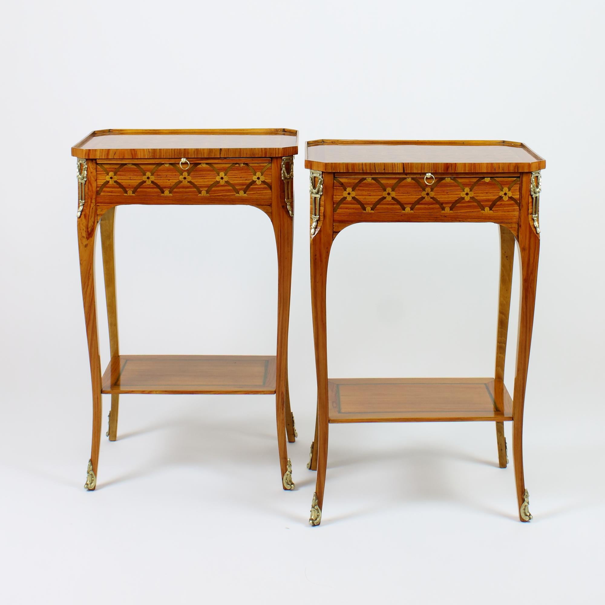 Pair of 19th/20th Century Louis XVI Marquetry Side Tables /Lady's Writing Tables In Good Condition In Berlin, DE
