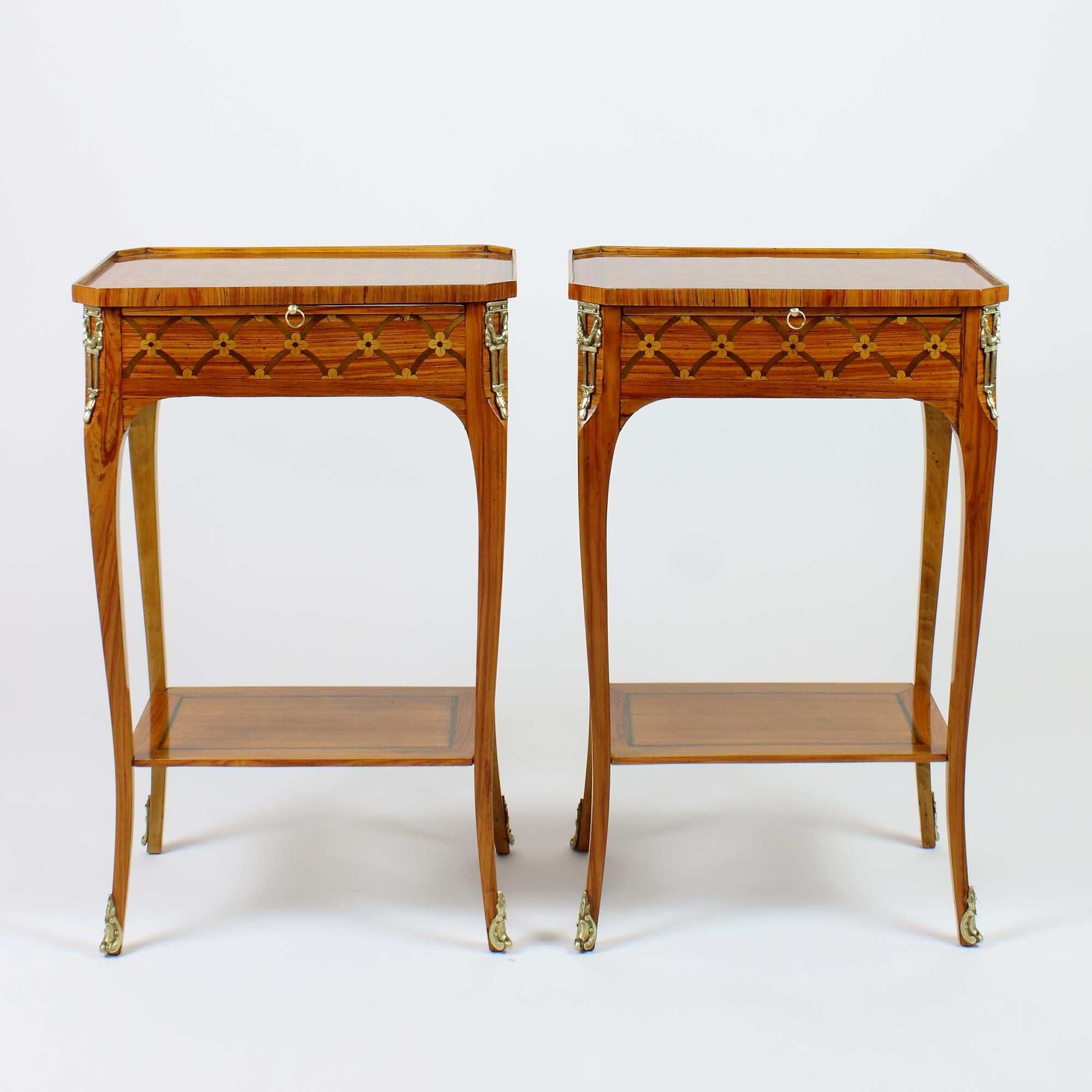 Gilt Pair of 19th/20th Century Louis XVI Marquetry Side Tables /Lady's Writing Tables