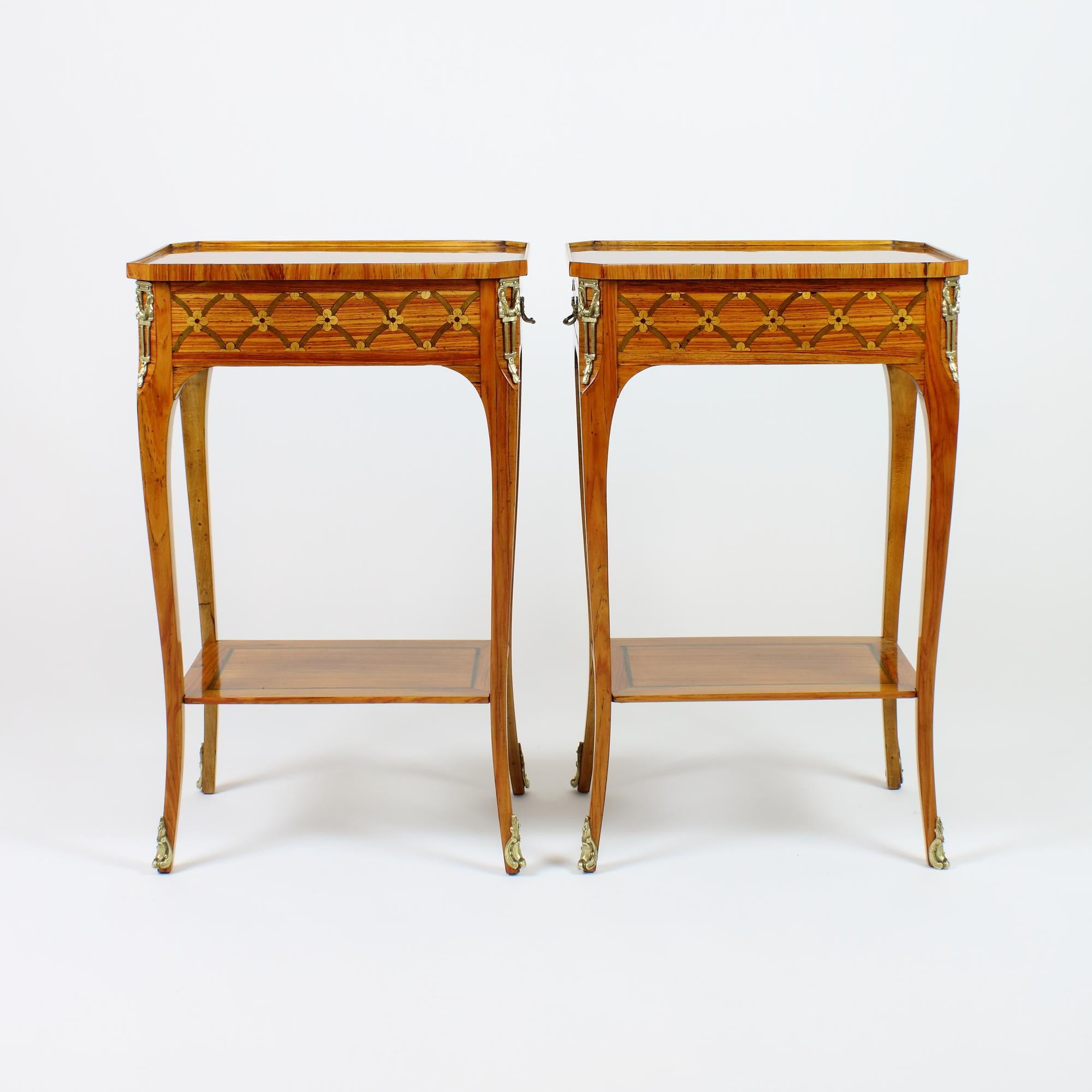 Leather Pair of 19th/20th Century Louis XVI Marquetry Side Tables /Lady's Writing Tables