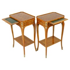 Pair of 19th/20th Century Louis XVI Marquetry Side Tables /Lady's Writing Tables