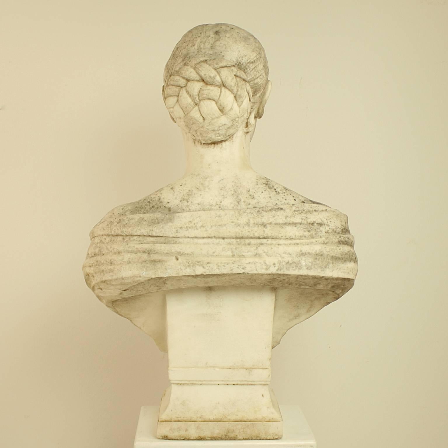 French 18th or 19th Century White Marble Bust of a Young Woman For Sale