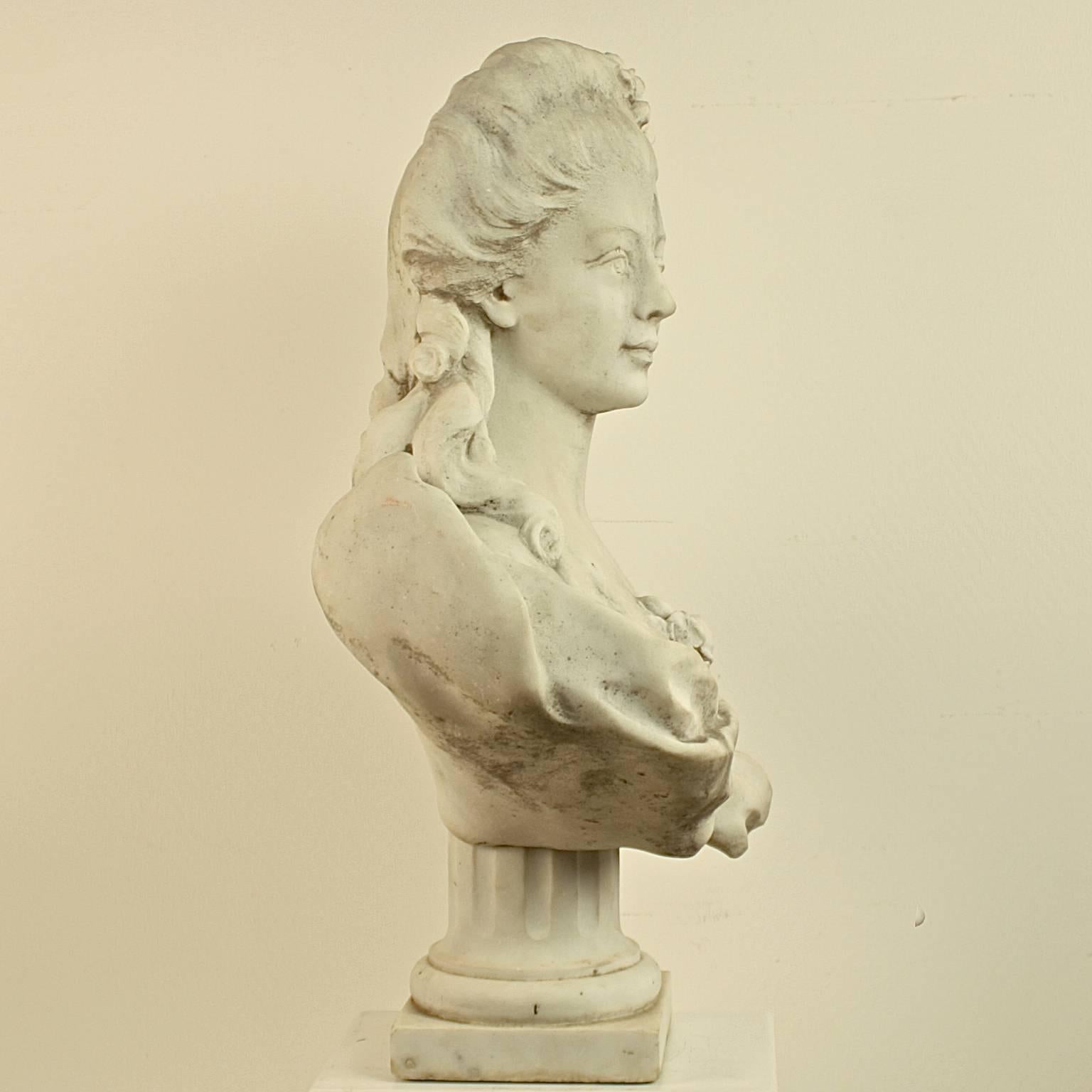 Louis XVI 18th or 19th Century White Marble Bust of a Young Woman