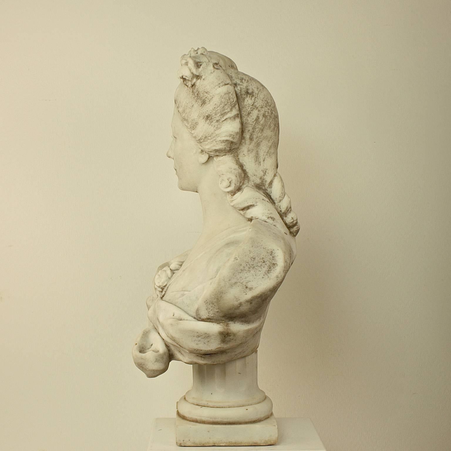 Carved 18th or 19th Century White Marble Bust of a Young Woman
