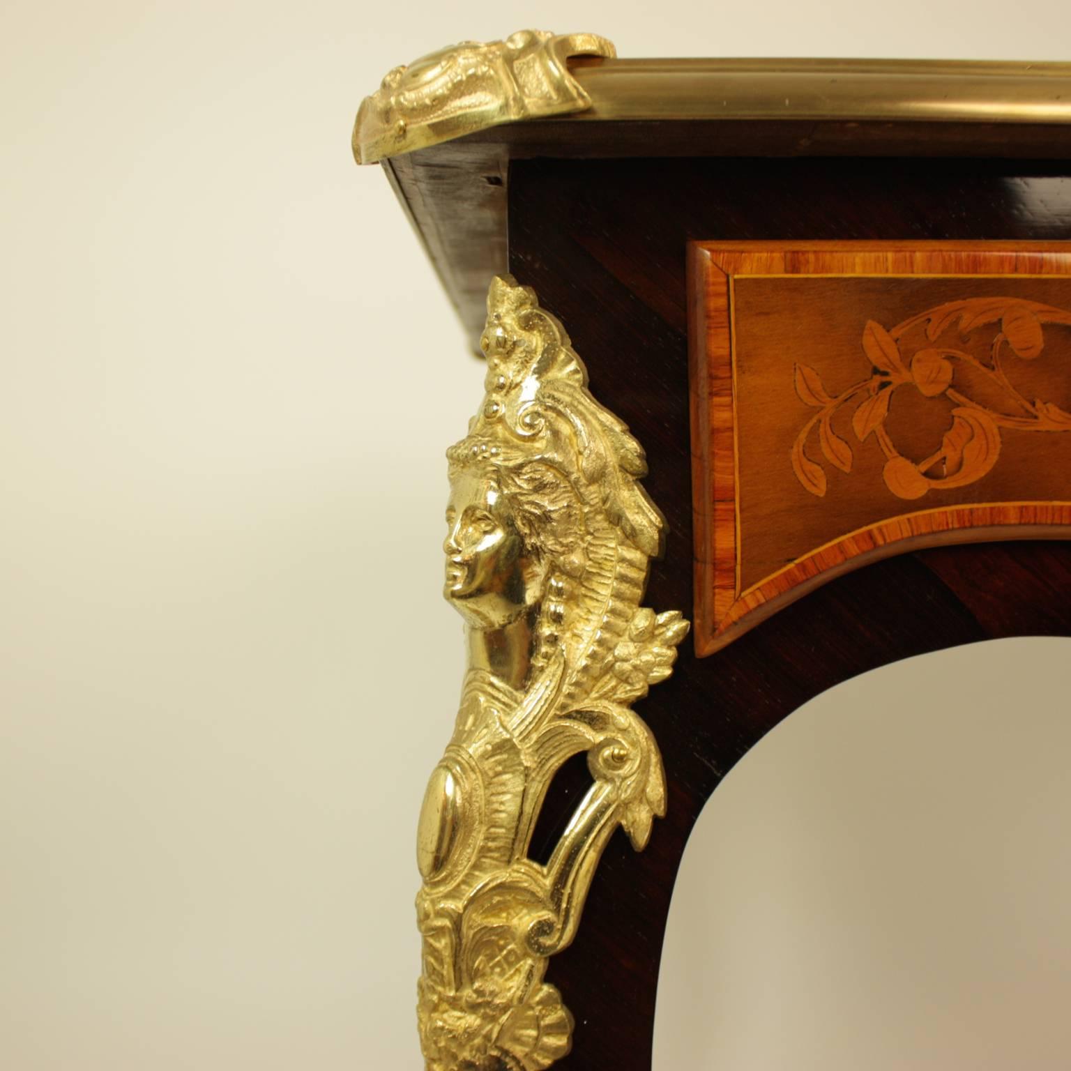 Louis XV A 19th Century Gilt Bronze Mounted Marquetry Bureau Plat or Desk 