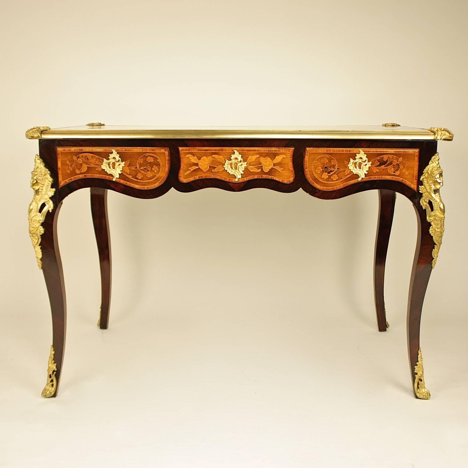 A 19th Century Gilt Bronze Mounted Marquetry Bureau Plat or Desk  3