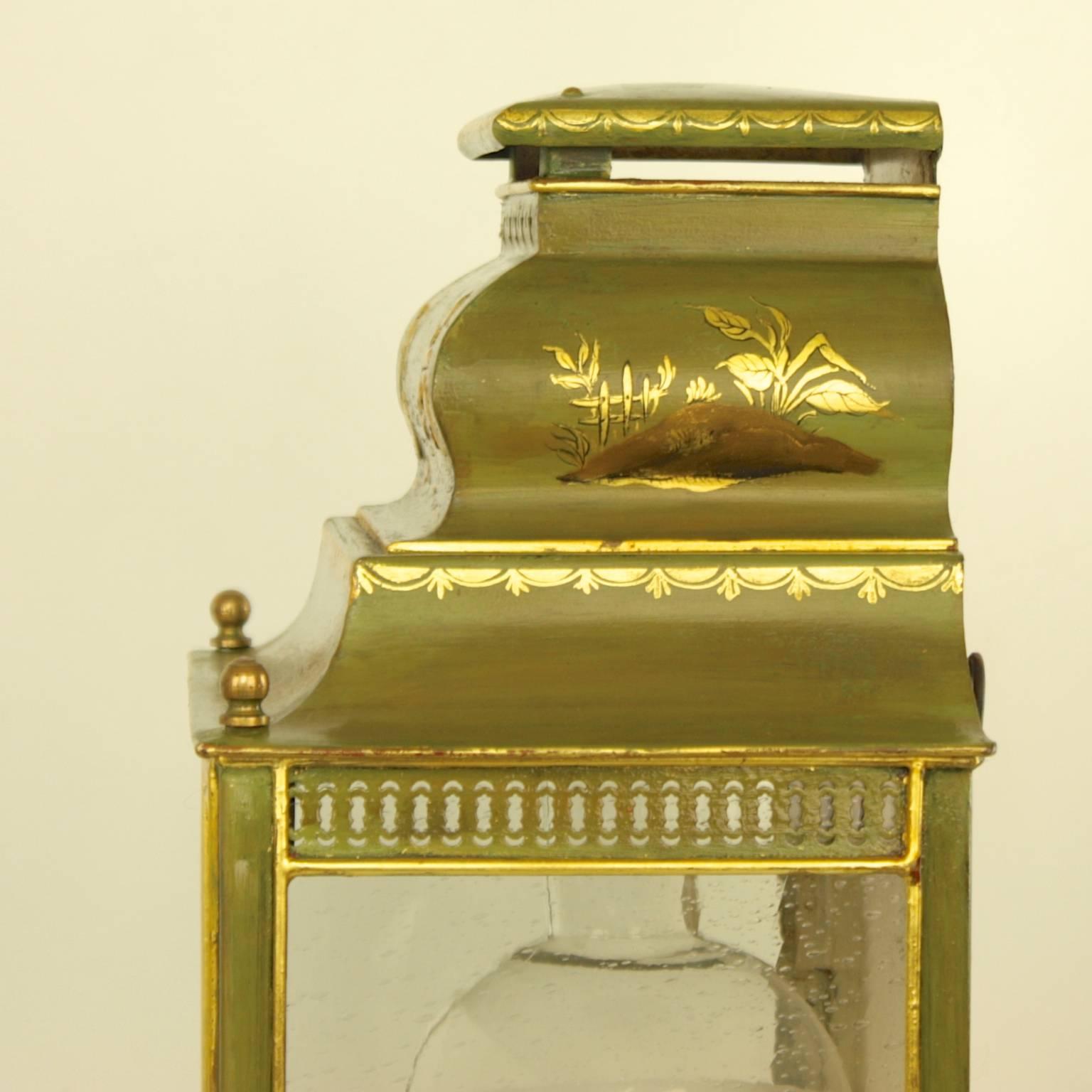 Regency Pair of English 19th Century Tole Pagoda Wall-Lantern with Chinoiserie 