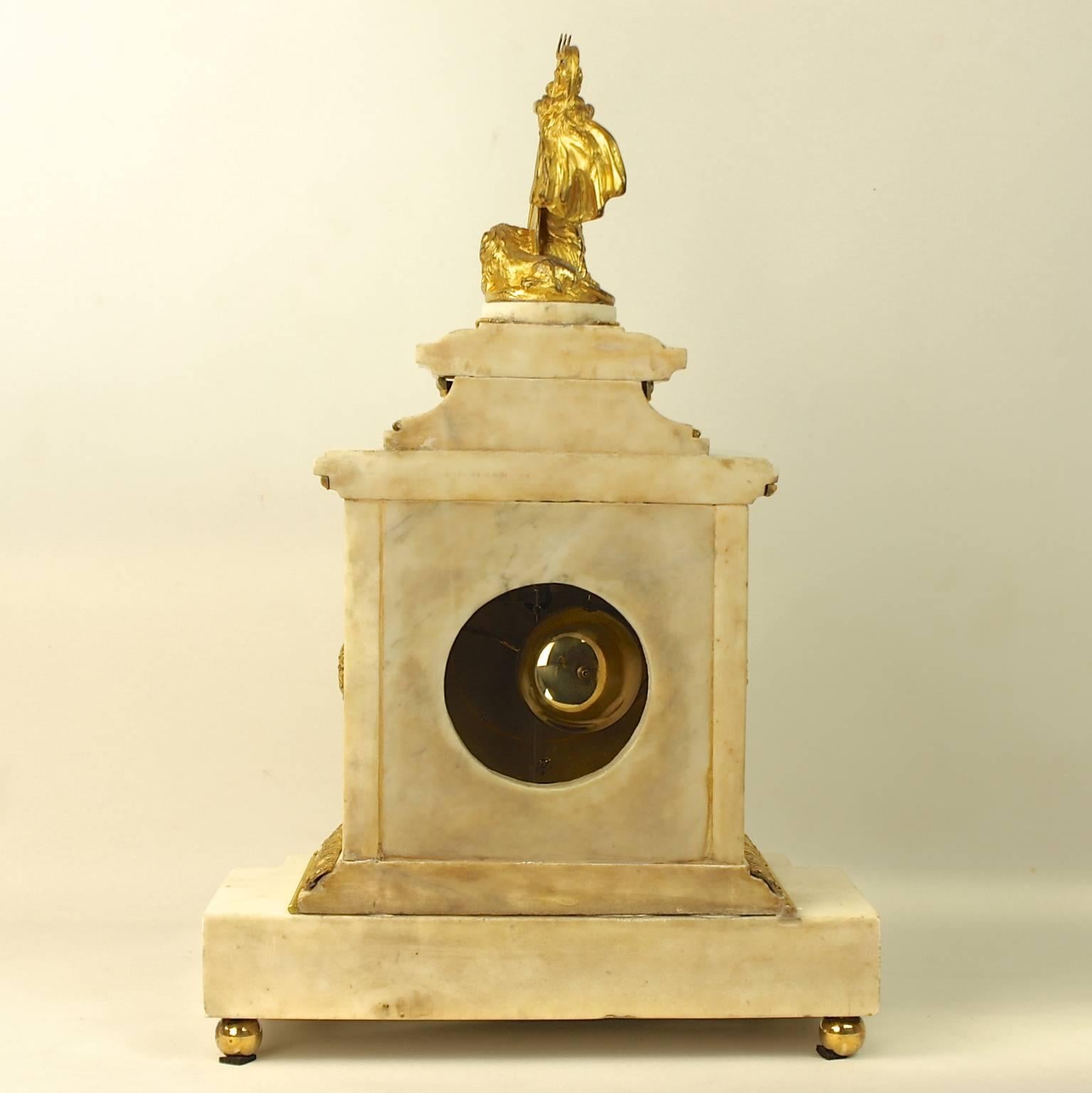 Large 18th Century French Louis XVI White Marble Mantel Clock with Pallas Athena For Sale 4