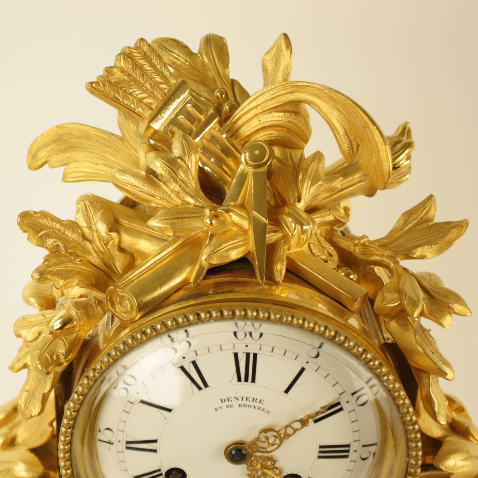 French Large Louis XVI Style Ormolu Mantel Clock by J.F. Deniere (1774-1866)