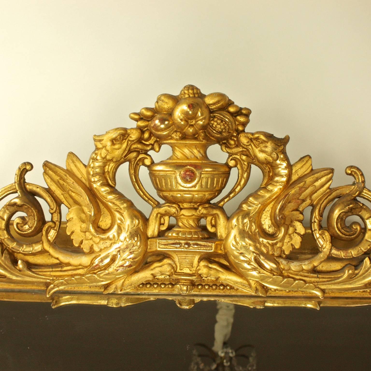 Carved Large over 5 Feet high 19th Century French Giltwood Mirror