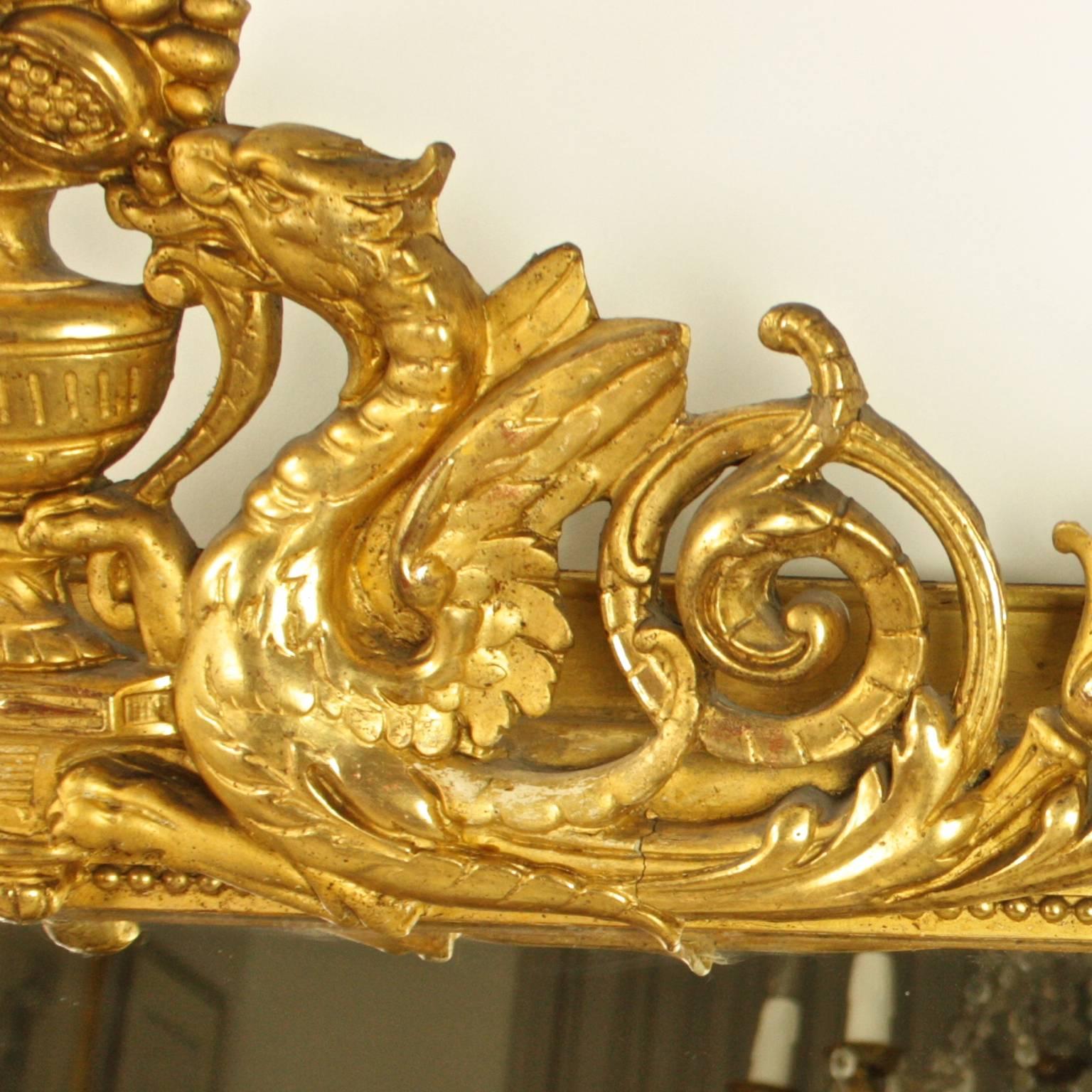 Large over 5 Feet high 19th Century French Giltwood Mirror In Excellent Condition In Berlin, DE