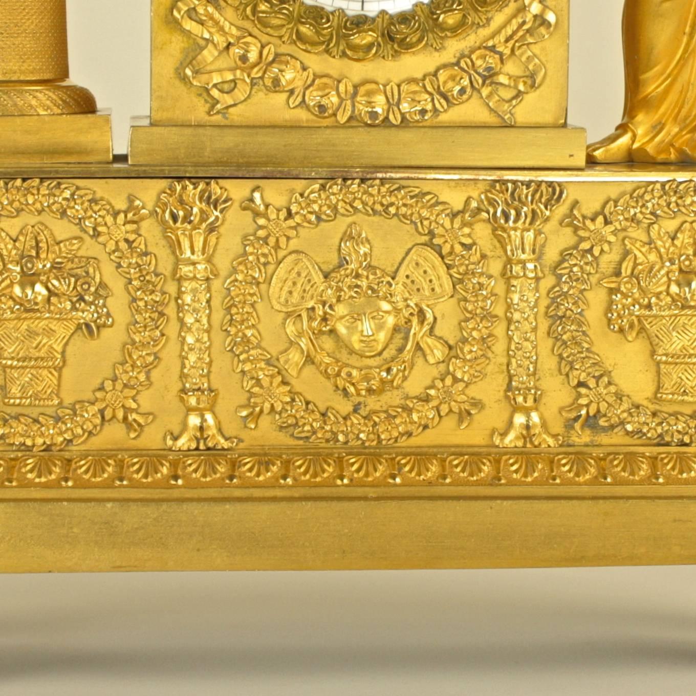 French Empire Ormolu Figural Mantle Clock of the Goddess Flora