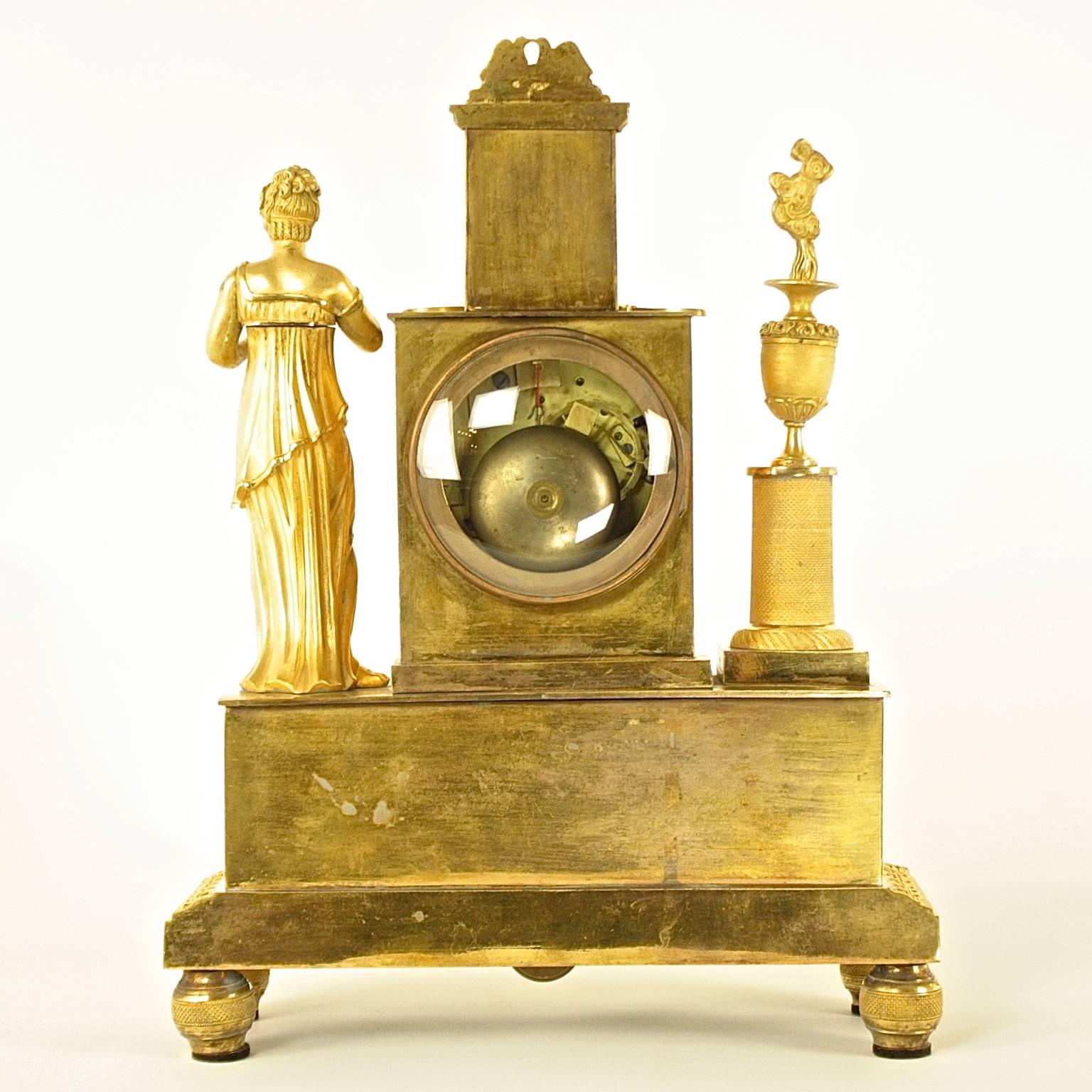 Empire Ormolu Figural Mantle Clock of the Goddess Flora 1