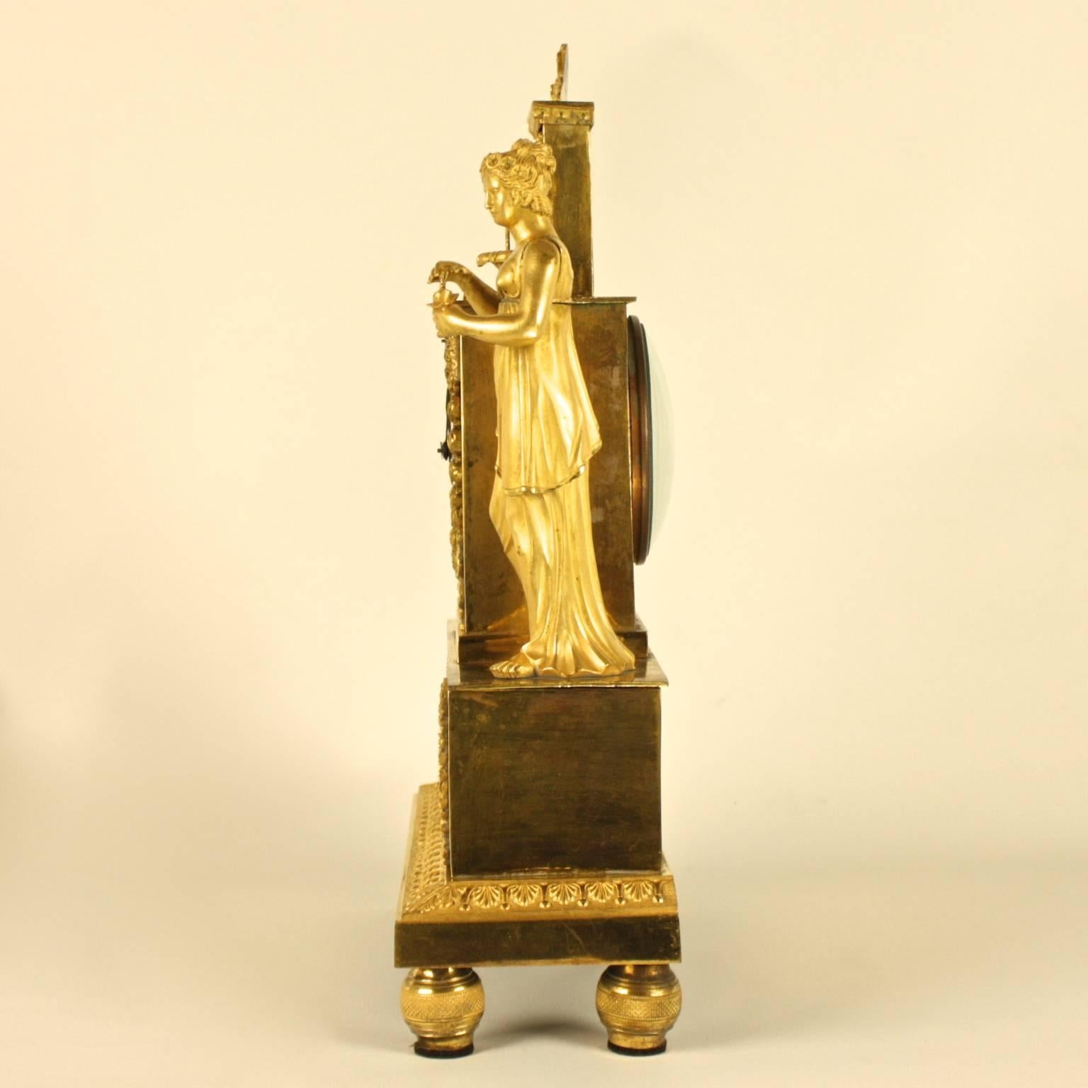 Empire Ormolu Figural Mantle Clock of the Goddess Flora 2