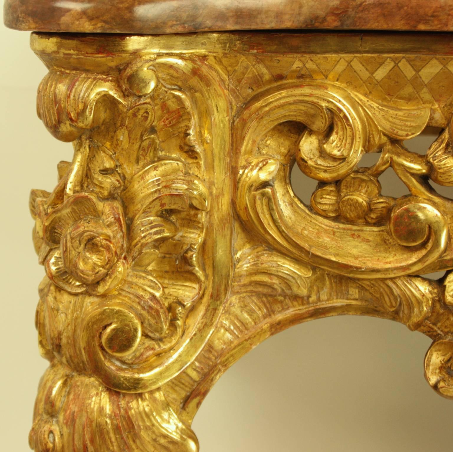 Rococo 18th Century Louis XV Giltwood Carved Console Table