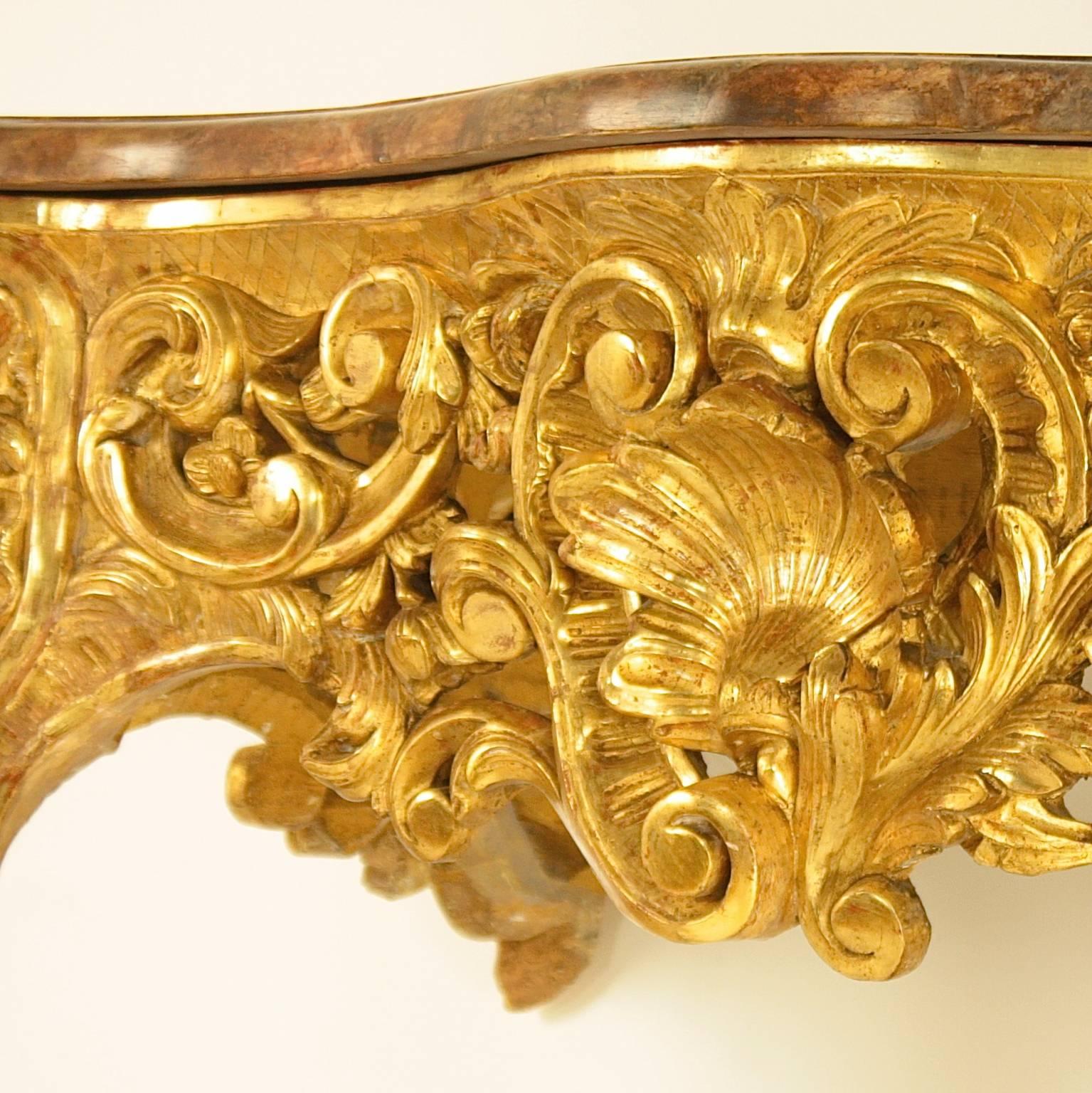 Wood 18th Century Louis XV Giltwood Carved Console Table