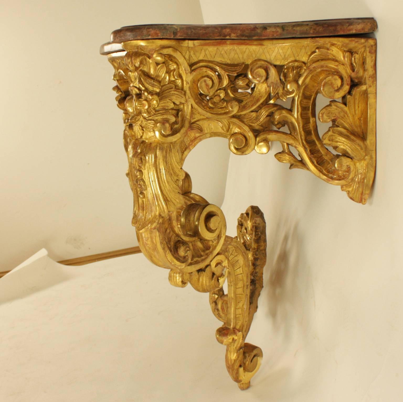 18th Century Louis XV Giltwood Carved Console Table 1
