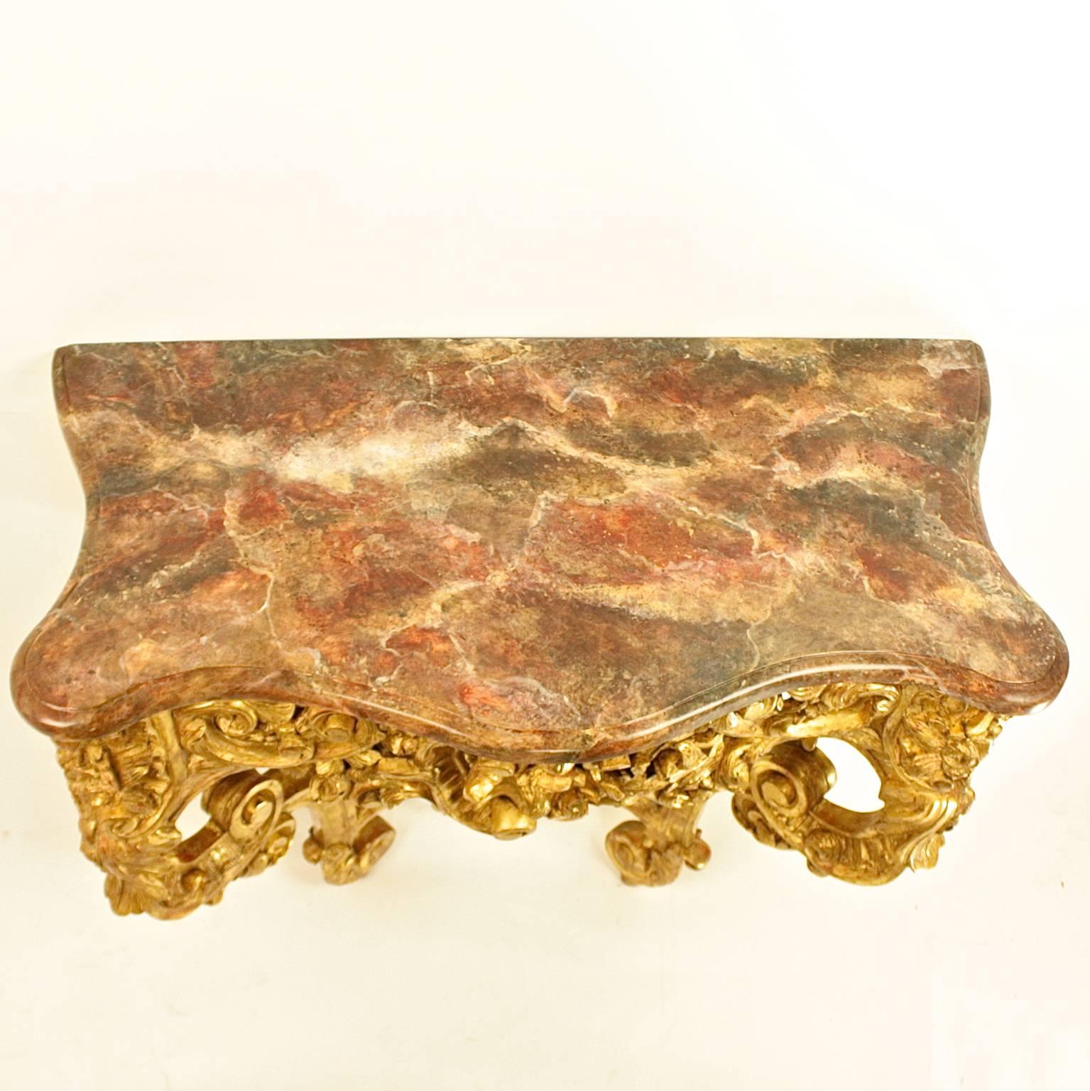 18th Century Louis XV Giltwood Carved Console Table 2