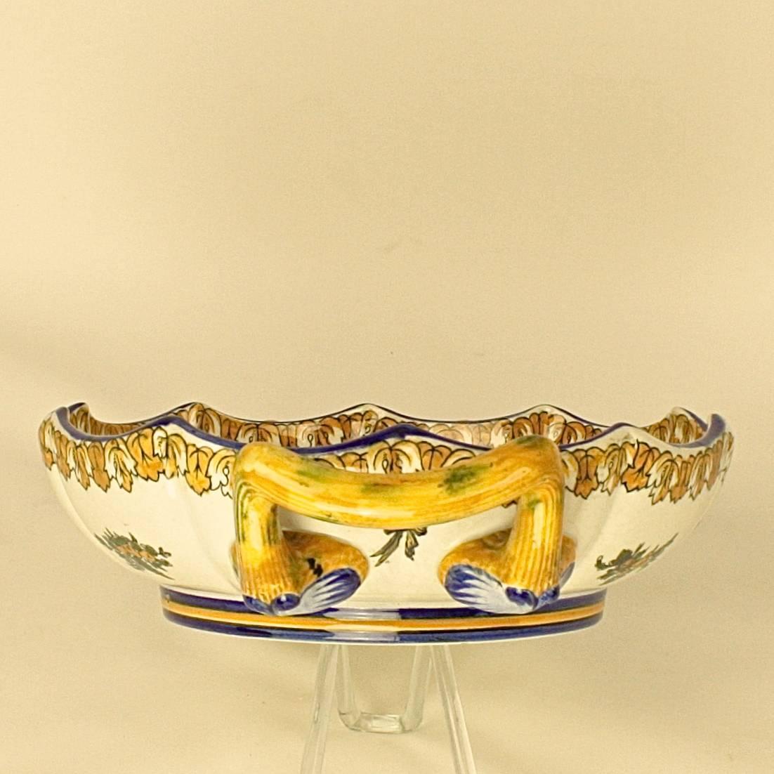 19th Century Glazed Earthenware Two-Handled Bowl of the 'Faiencerie de Gien' For Sale