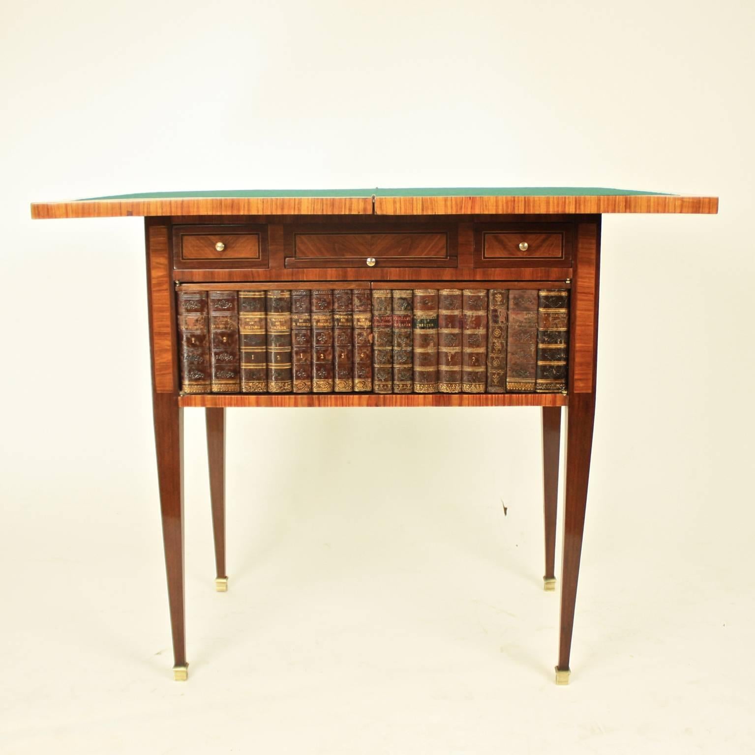 Marquetry 19 Century French Game Table with Book Spine Door