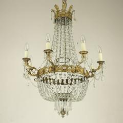 Late 19th Century French Gilt Bronze Crystal Bacchus' Heads Basket Chandelier