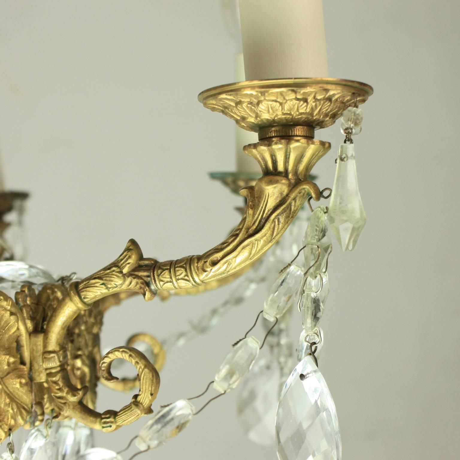 Late 19th Century French Gilt Bronze Crystal Bacchus' Heads Basket Chandelier 2