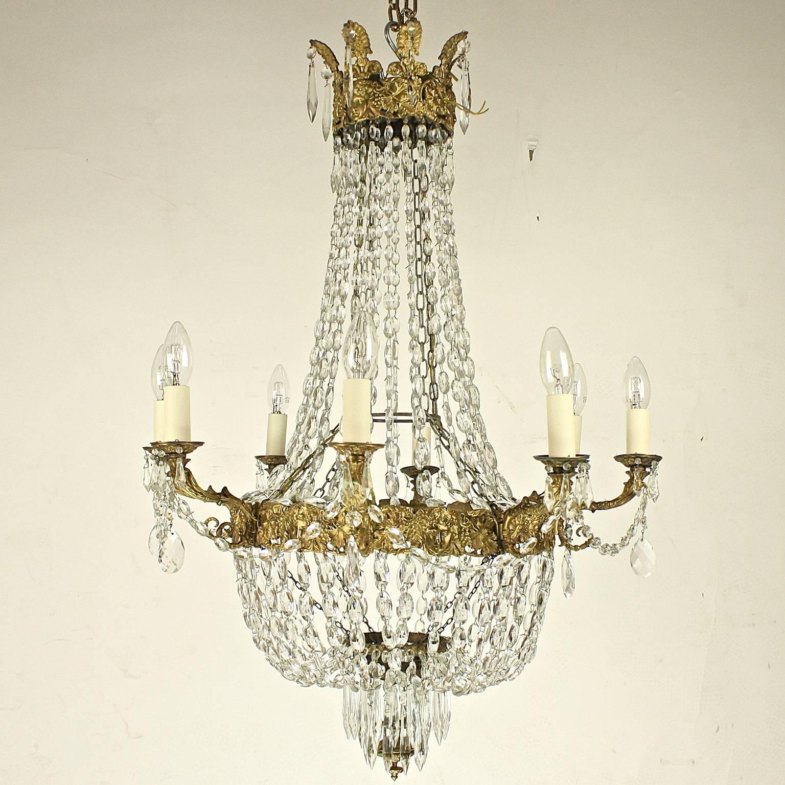 Late 19th Century French Gilt Bronze Crystal Bacchus' Heads Basket Chandelier 4