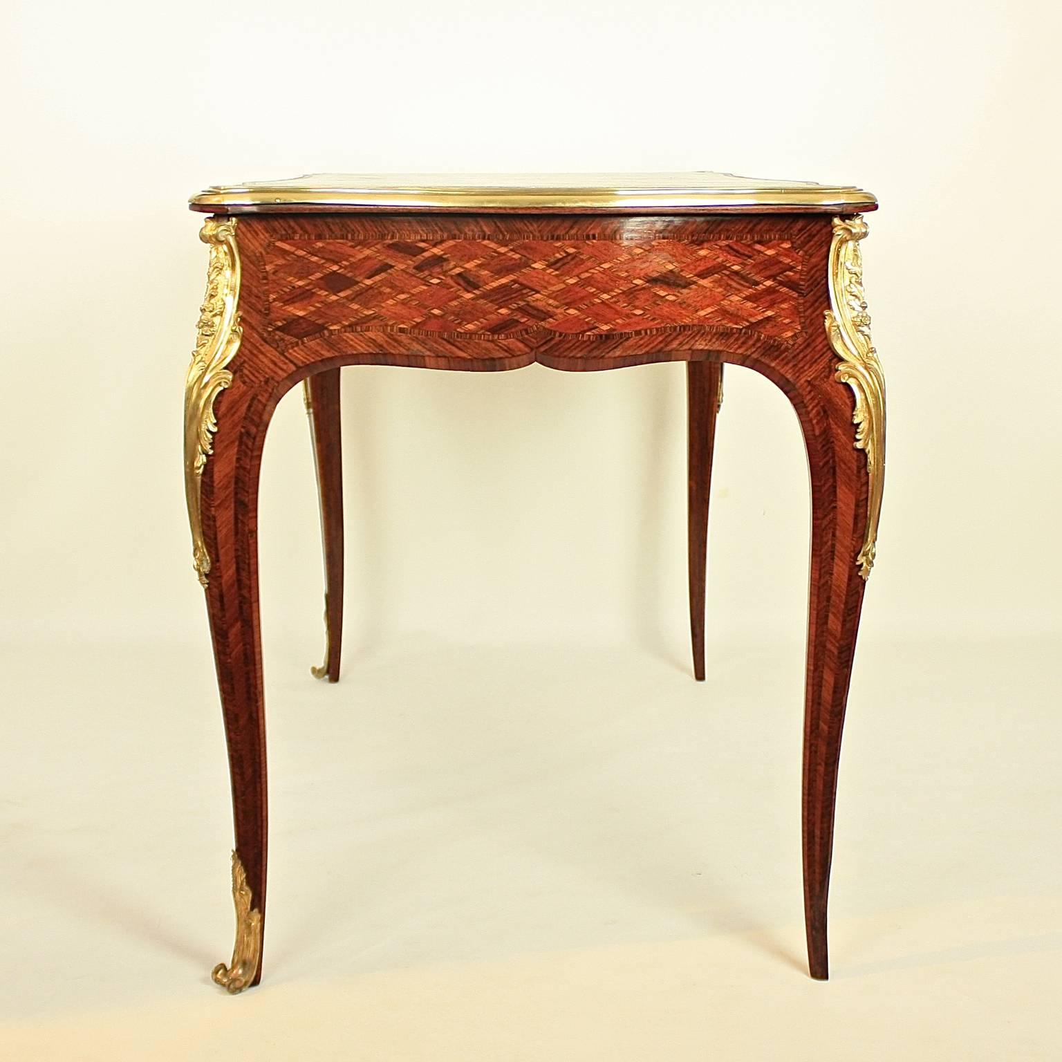 Small Louis XV Style Gilt Bronze Mounted Marquetry Bureau Plat or Desk 3