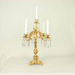 19th Century Pair of Neo-Rococo Style Gilt Bronze crystal glass Candelabras