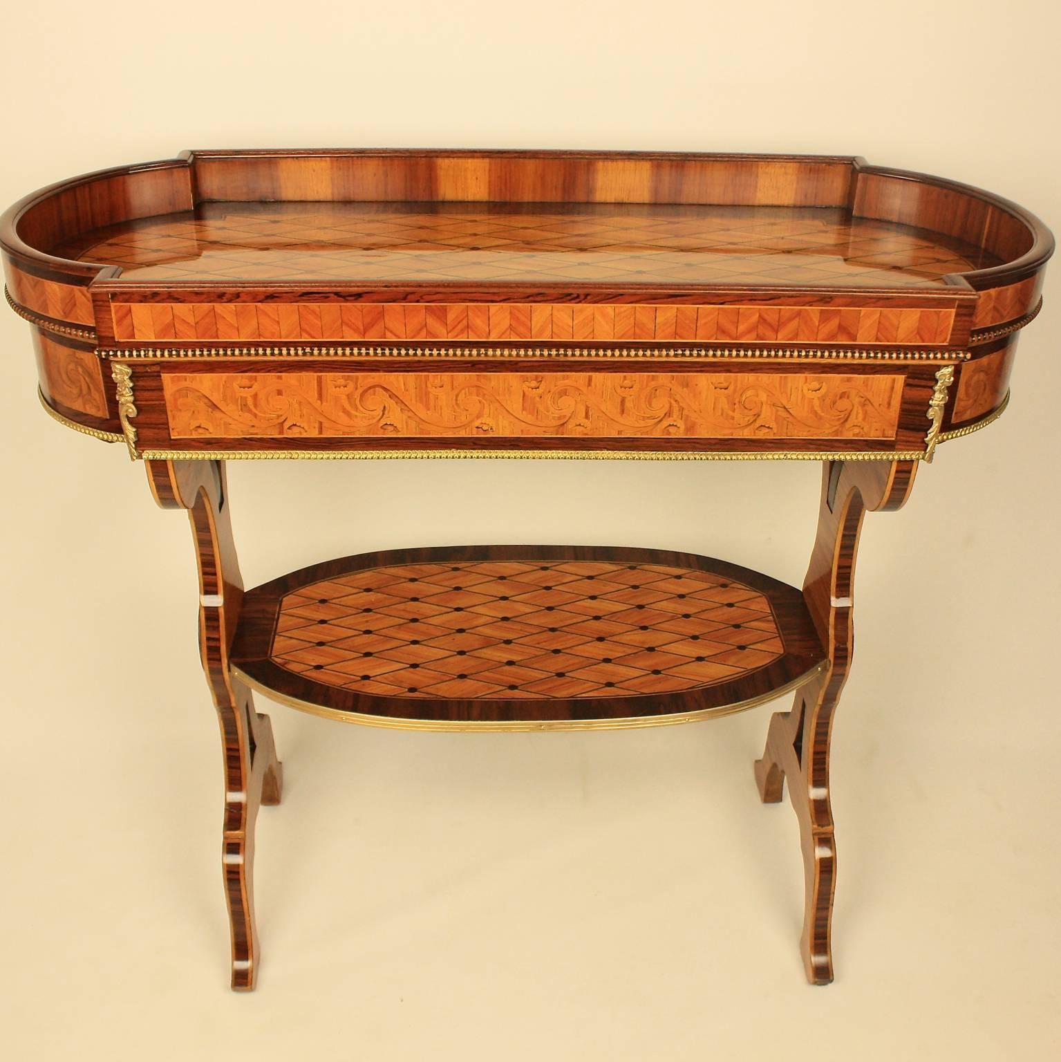 French Louis XVI Style Marquetry Side Table after a Design by J.H. Riesener