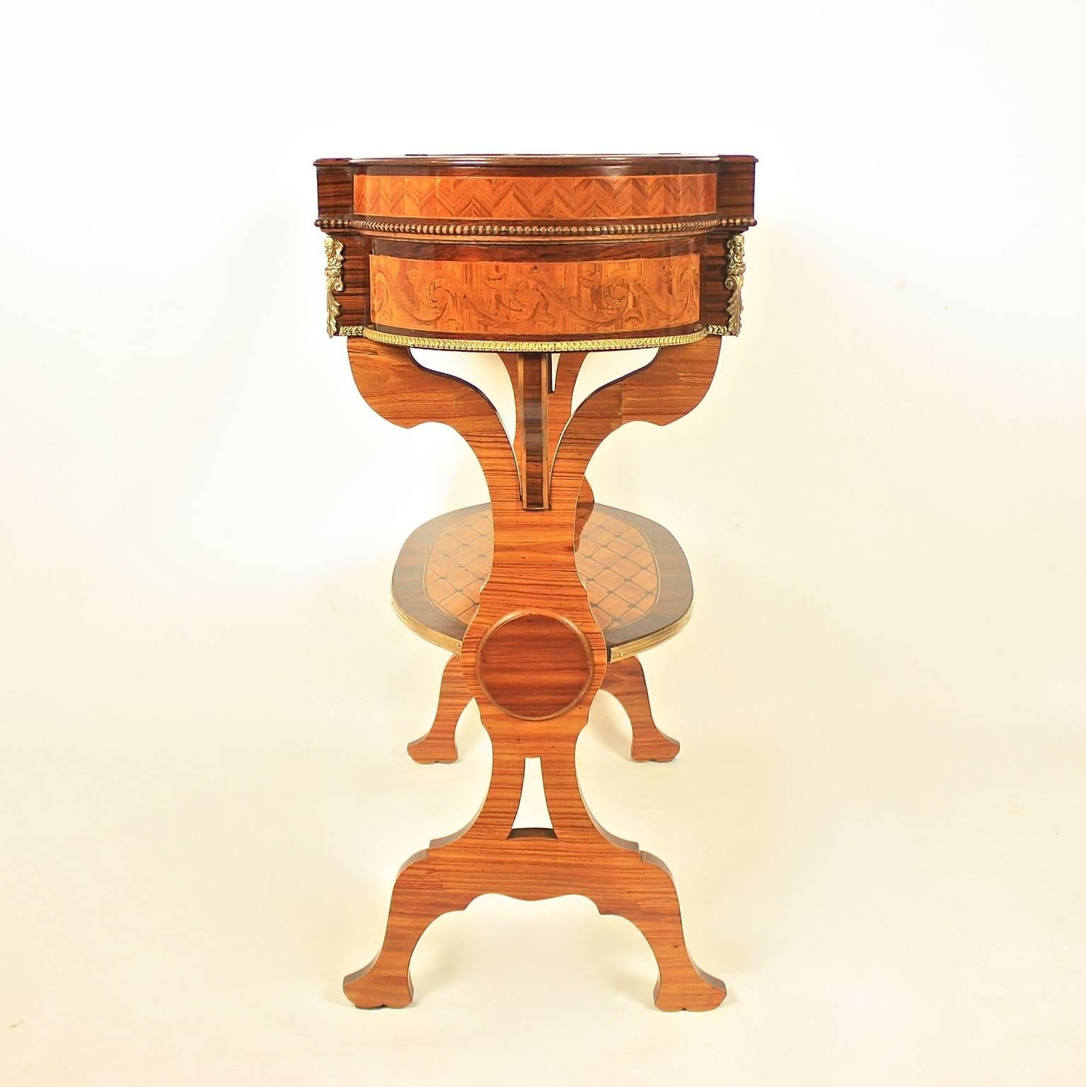 Mahogany Louis XVI Style Marquetry Side Table after a Design by J.H. Riesener