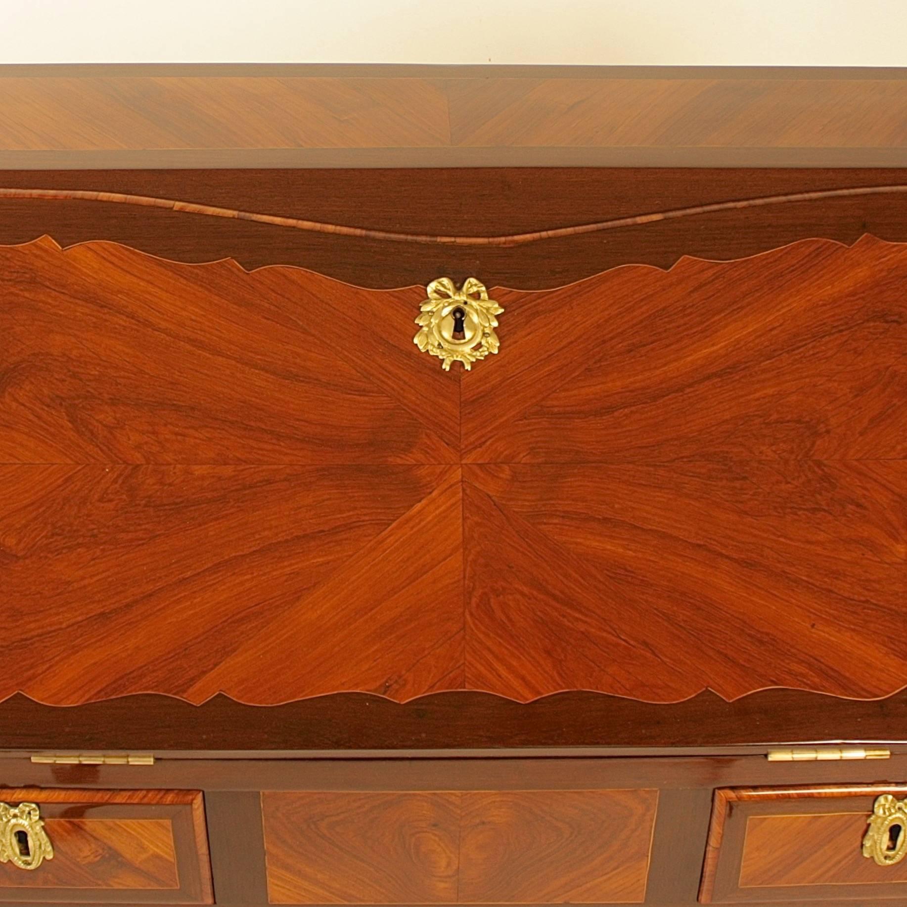 Gilt 18th Century Louis XV Marquetry Ladies' Desk Manner of J.C. Ellaume For Sale