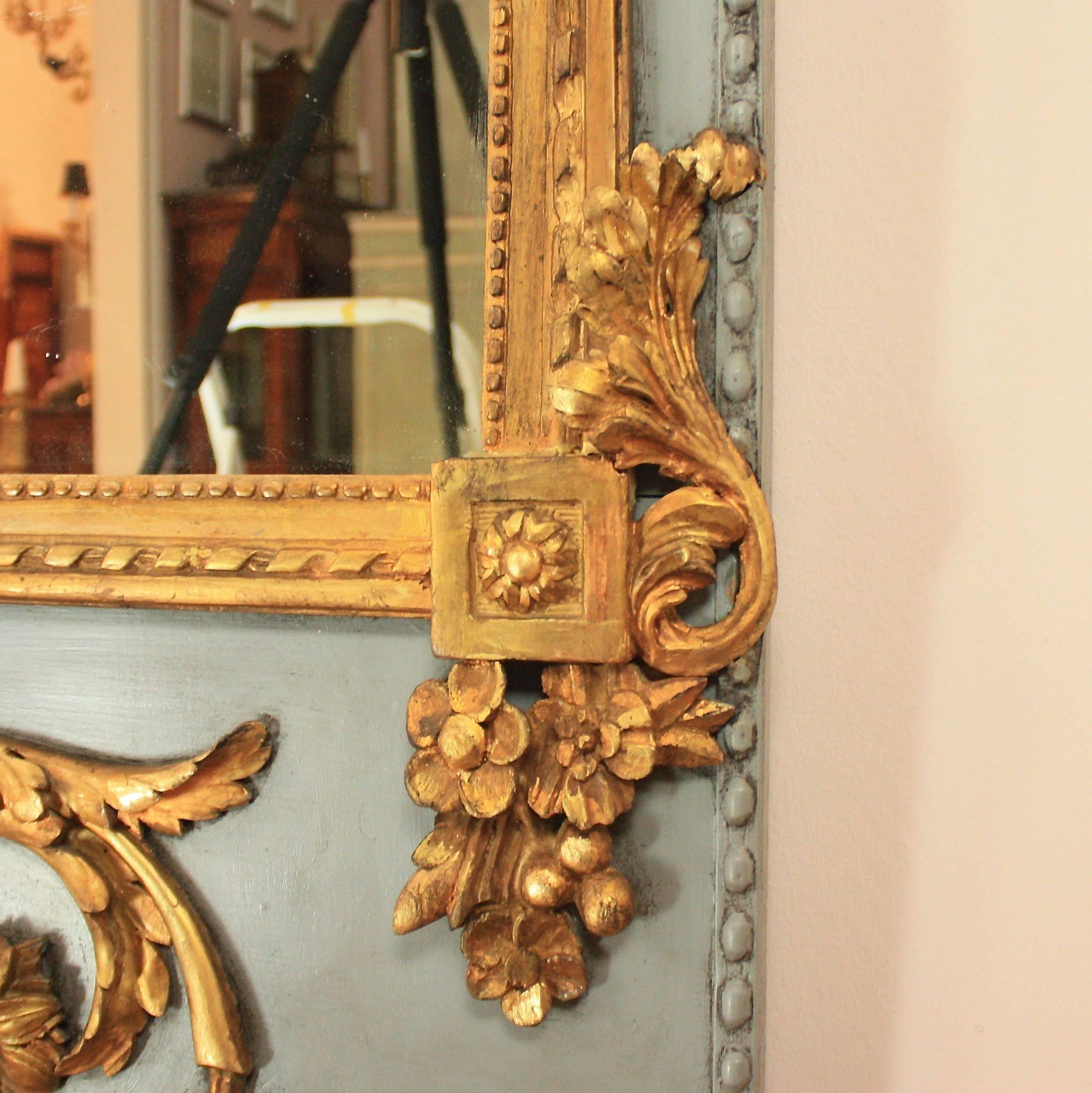 French Painted and Giltwood Louis XVI Trumeau Mirror, late 18th Century 1
