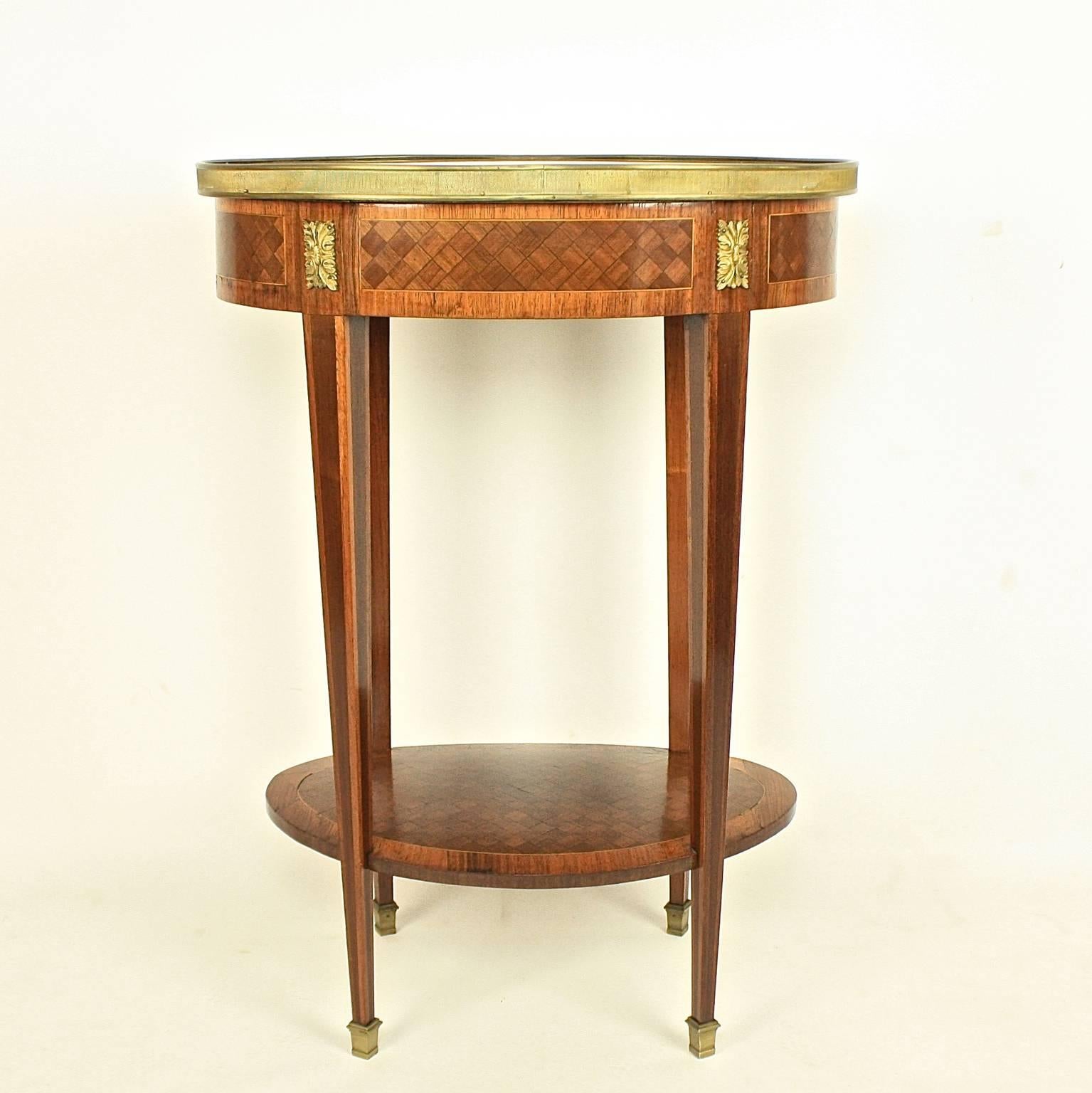 Breccia Marble 19th Century Bronze-Mounted Marquetry Oval Side Table with Red Marble top