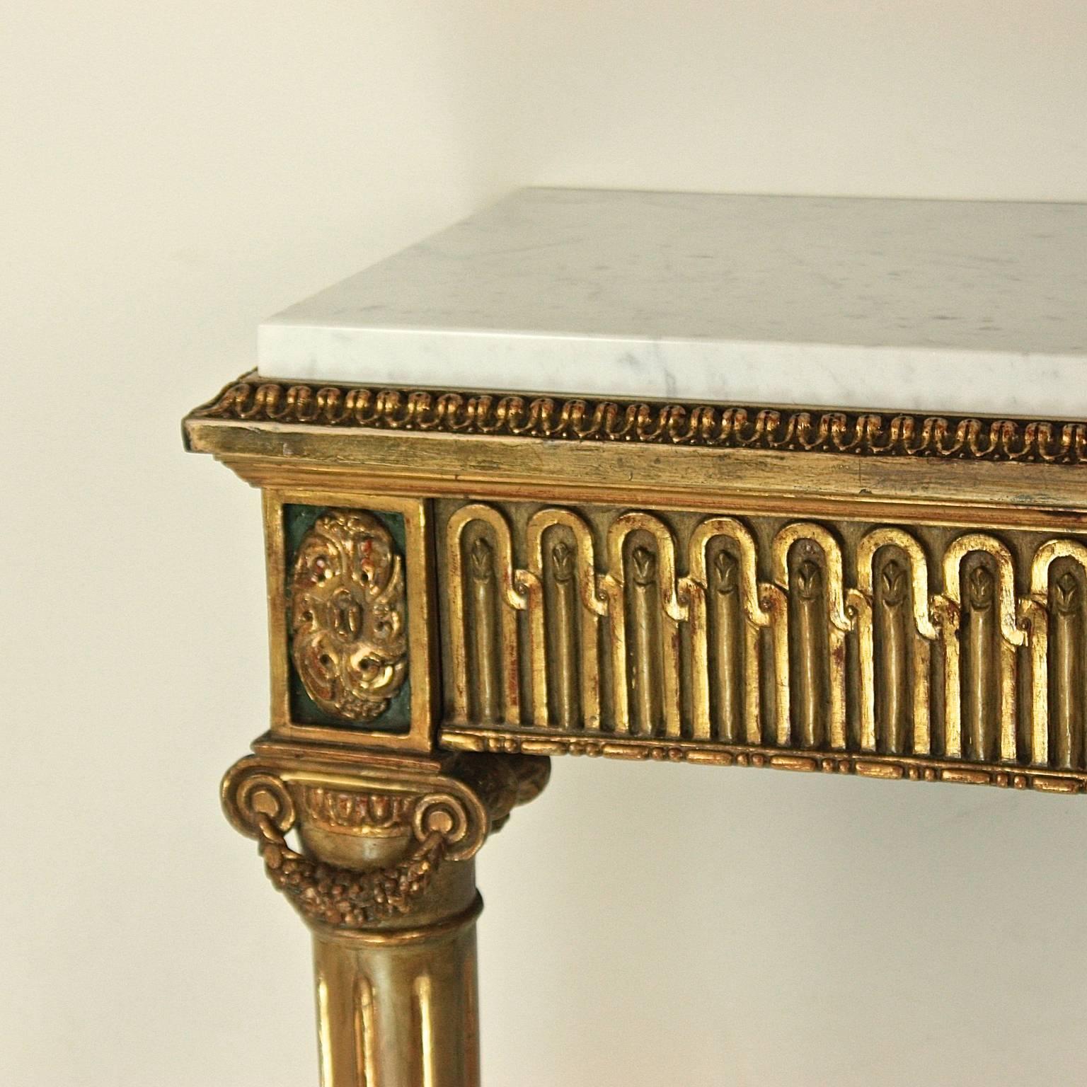 Napoleon III Pair of Narrow Louis XVI Style Giltwood Console Tables