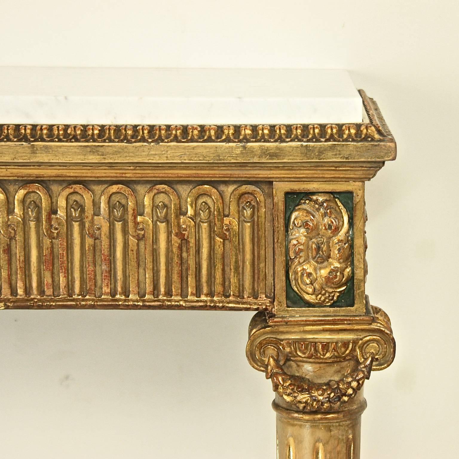 Pair of Narrow Louis XVI Style Giltwood Console Tables In Good Condition In Berlin, DE