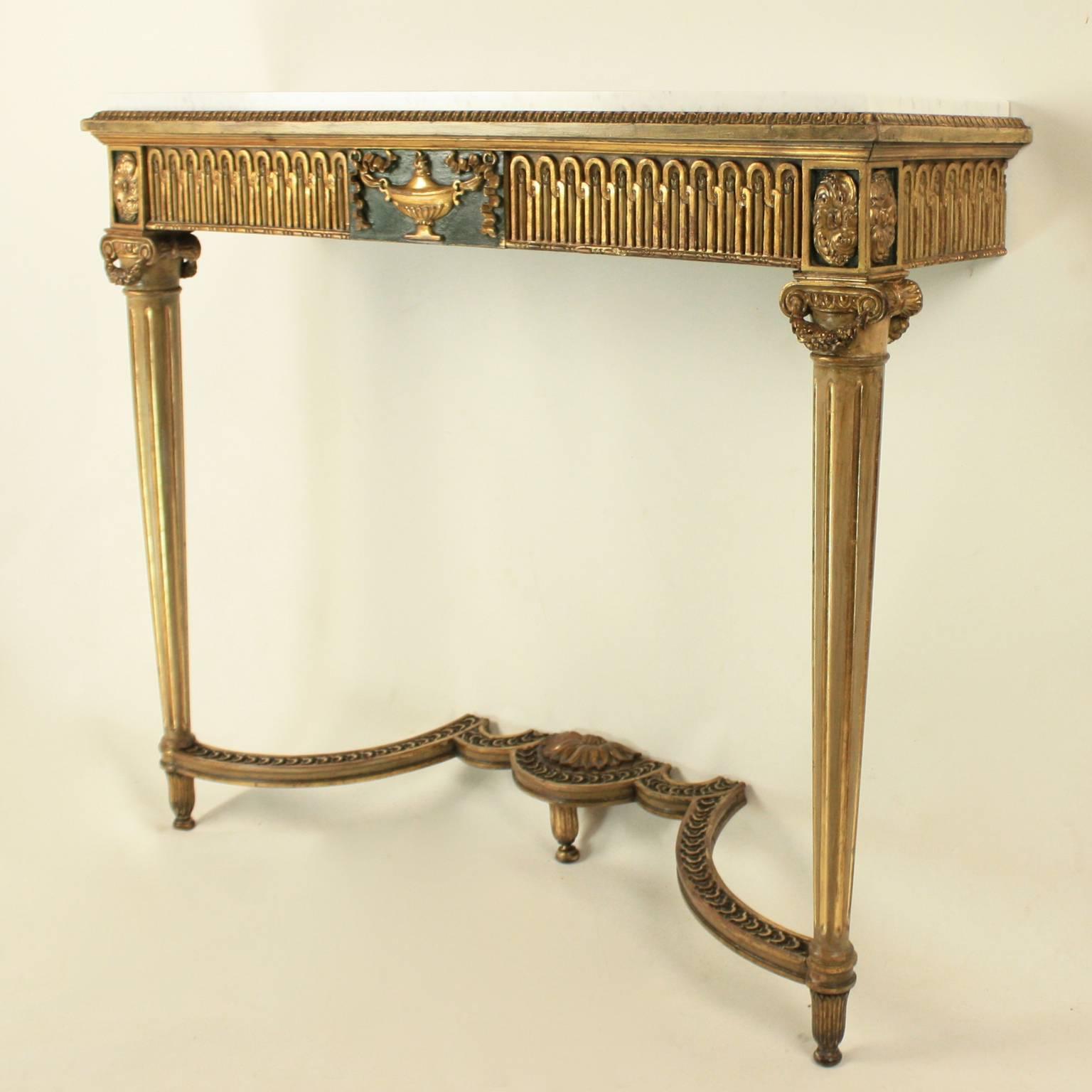 19th Century Pair of Narrow Louis XVI Style Giltwood Console Tables