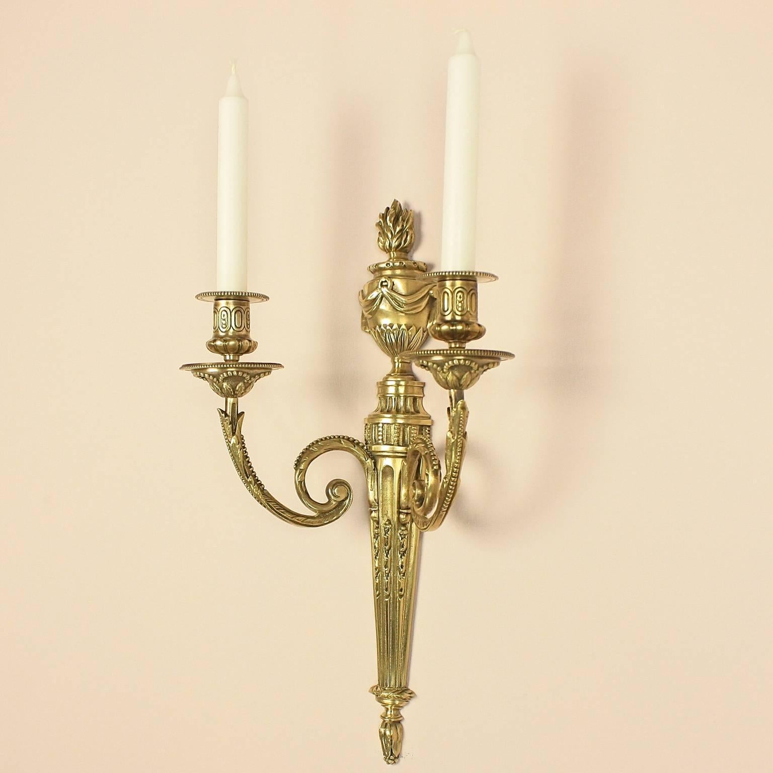 Louis XVI Pair of French 19th Century Bronze Wall-Lights