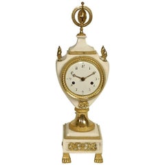 Antique Louis XVI White Marble and Gilt-Bronze Mantle Clock