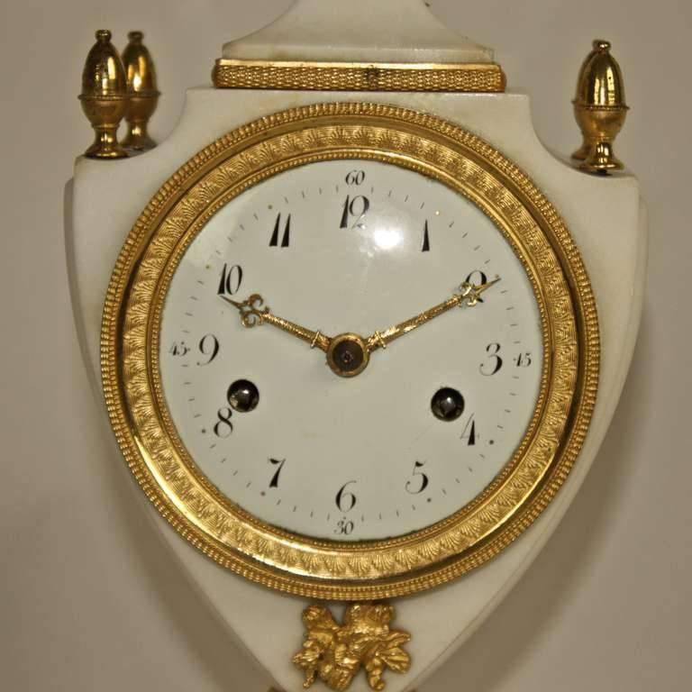 French Louis XVI White Marble and Gilt-Bronze Mantle Clock For Sale